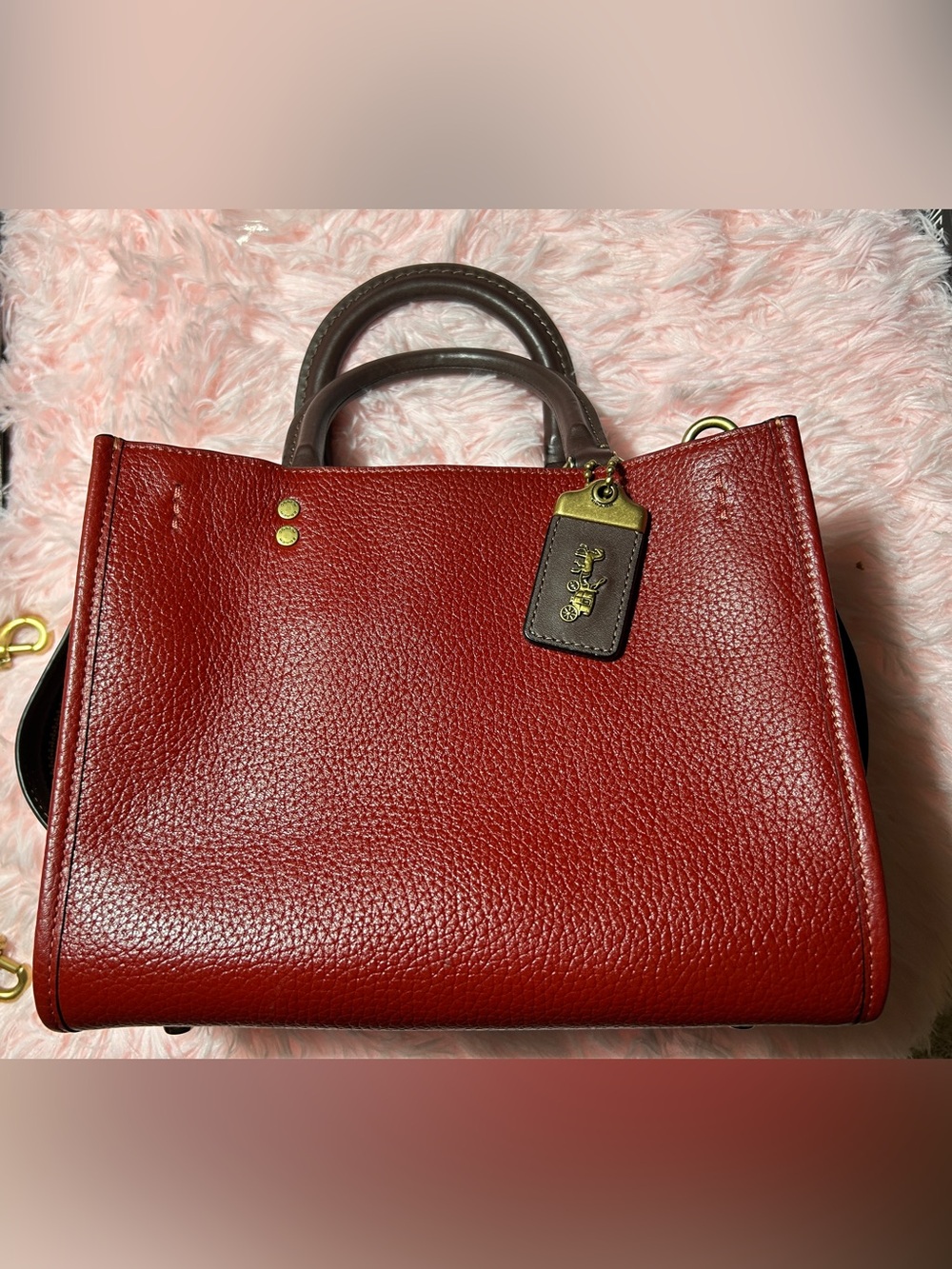 Coach Pebbled Leather Rogue 25 in Brick Red/Colorblock - Picture 2 of 11